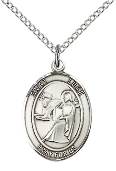 STERLING SILVER ST. LUKE THE APOSTLE PENDANT ON A CHAIN - 3/4" x 1/2"